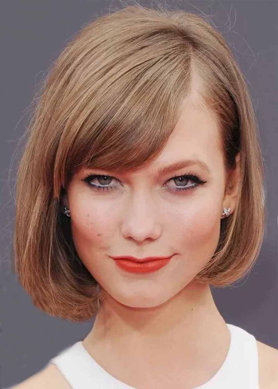 Women's Side Swoop Bob Style Natural Straight Synthetic Hair Capless Wigs 12Inch