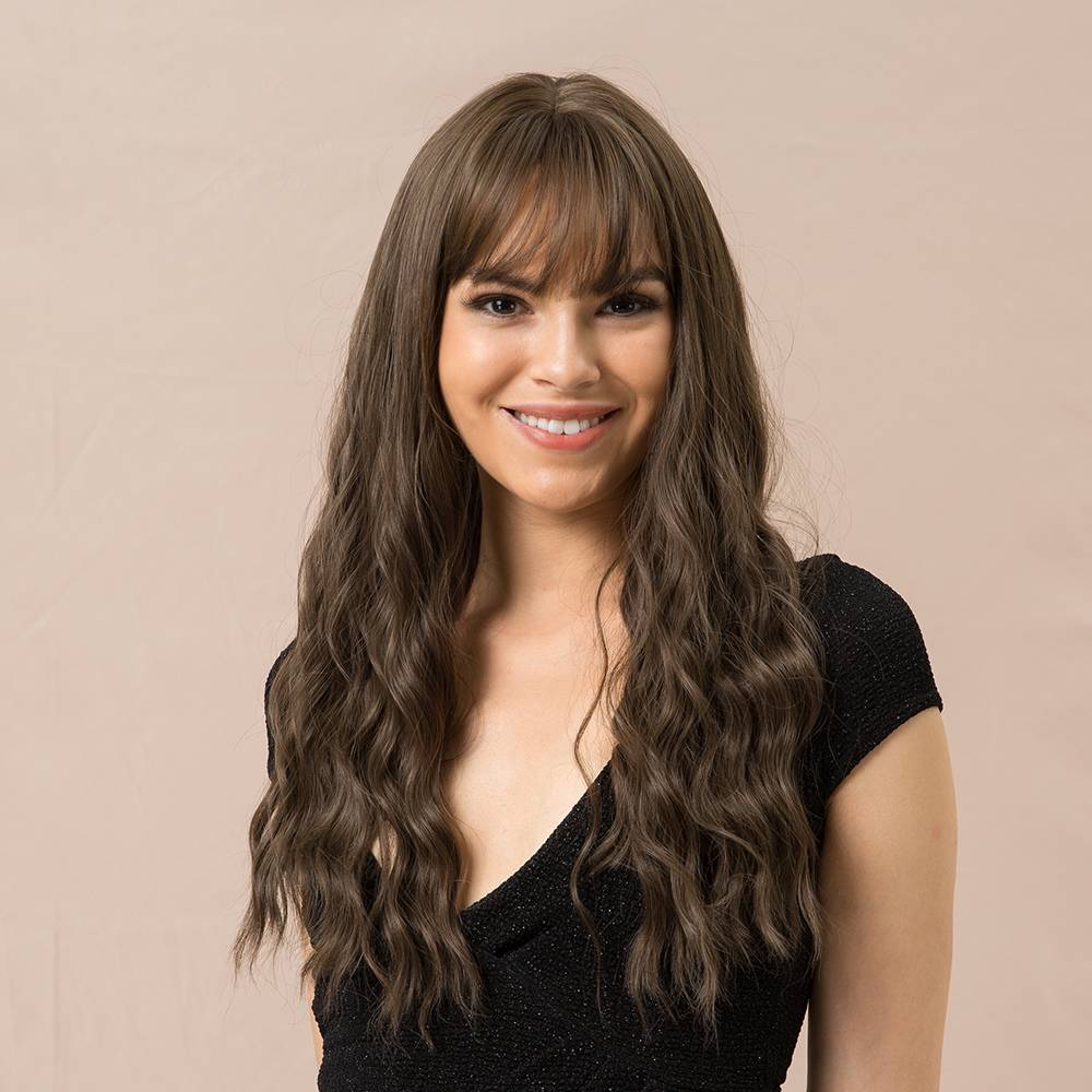 Long Wavy Synthetic Hair With Bangs 130% Density 26Inches Wigs