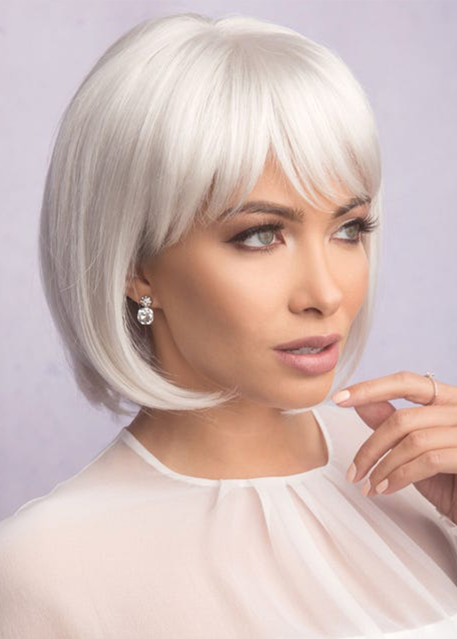 Sexy Women's Short Bob Hairstyles Natural Straight White Blonde Synthetic Hair Capless Wigs 10Inch