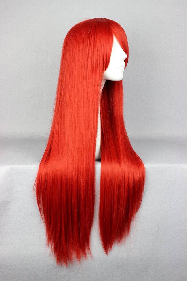 Musujime Awaki Hairstyle Long Straight Red Cosplay Wig 30 Inches