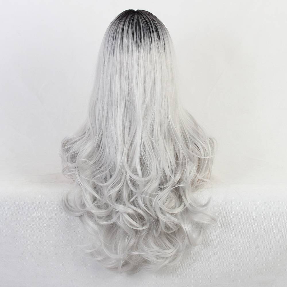 Ombre White Color Long Synthetic Hair Wavy Wig 24 Inches