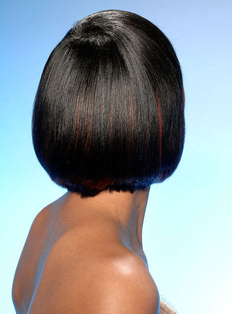 Black Women Short Straight Bob Hairstyle Deep Side Part Capless Synthetic Wigs 10 Inches
