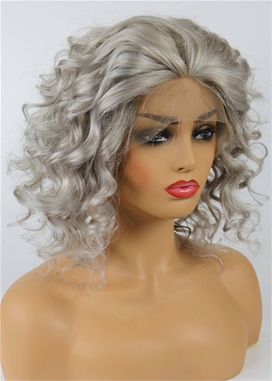 Medium Salt And Pepper Hair Curly Human Hair Lace Front Women Wigs for Older Women