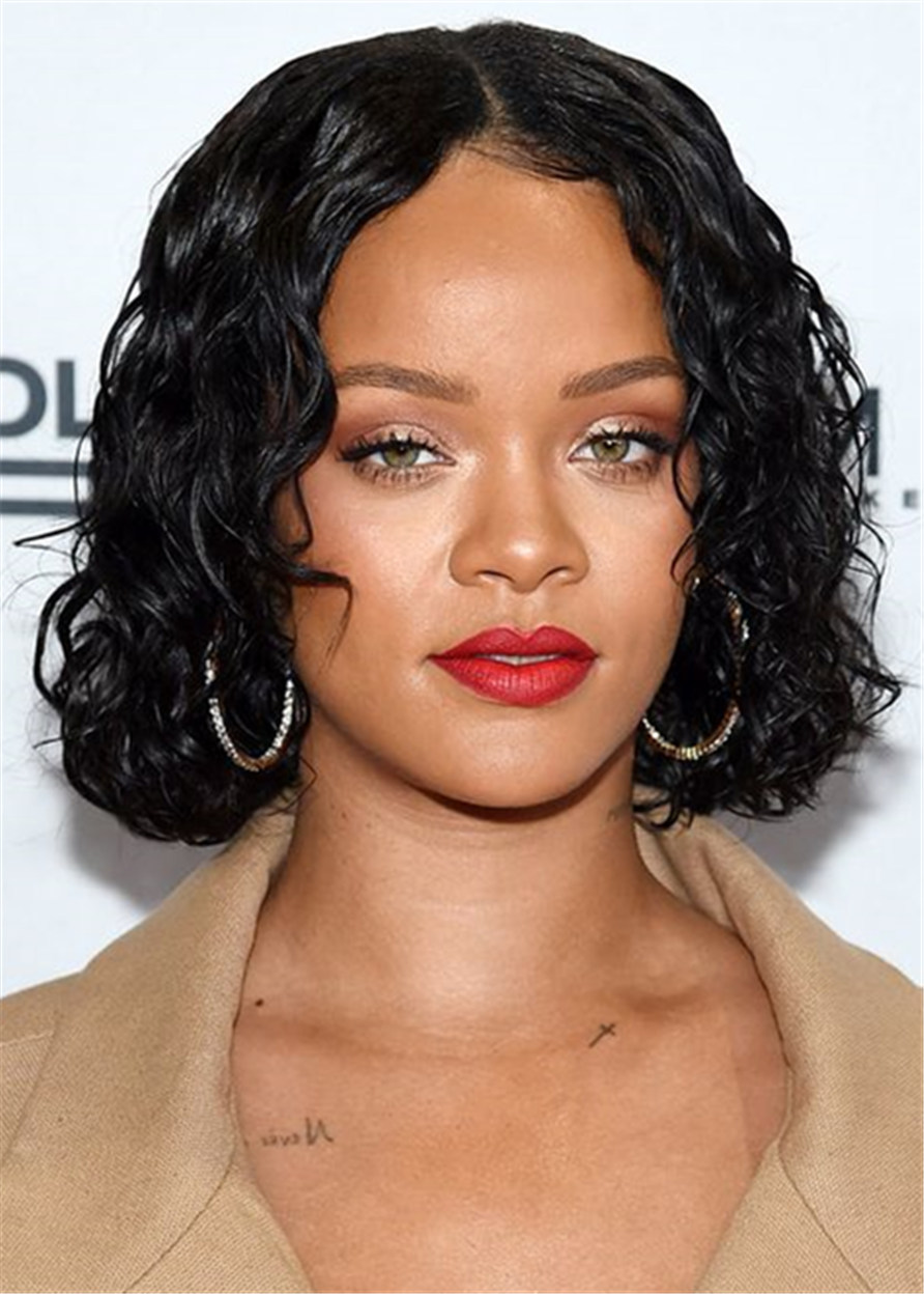 Rihanna Hairstyles Short Bob Curly Synthetic Hair Women Capless Wig 10 Inches