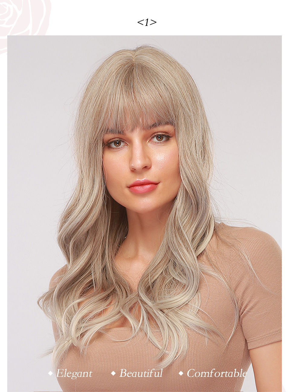 Silver Gray Long Wavy Synthetic Hair Wig With Bangs 24 Inches