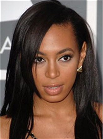 African American Fashionable Hairstyle Middle Straight 16 Inches Black Natural Lace Wig