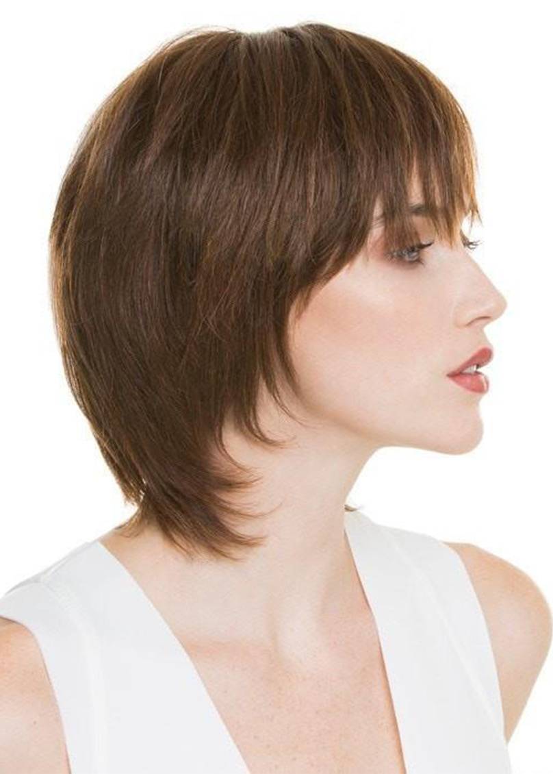 Women's Short Bob Hairstyle Slik Straight Human Hair Capless Wigs With Bangs 10Inch