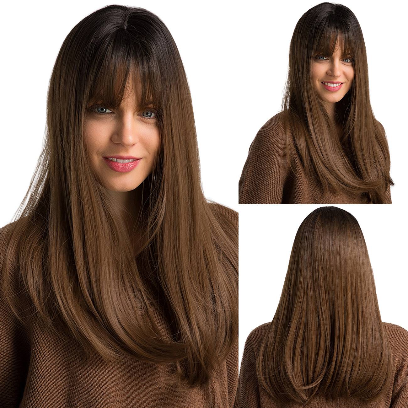 Long Straight Synthetic Hair With Bangs Women Wig 	20 Inches