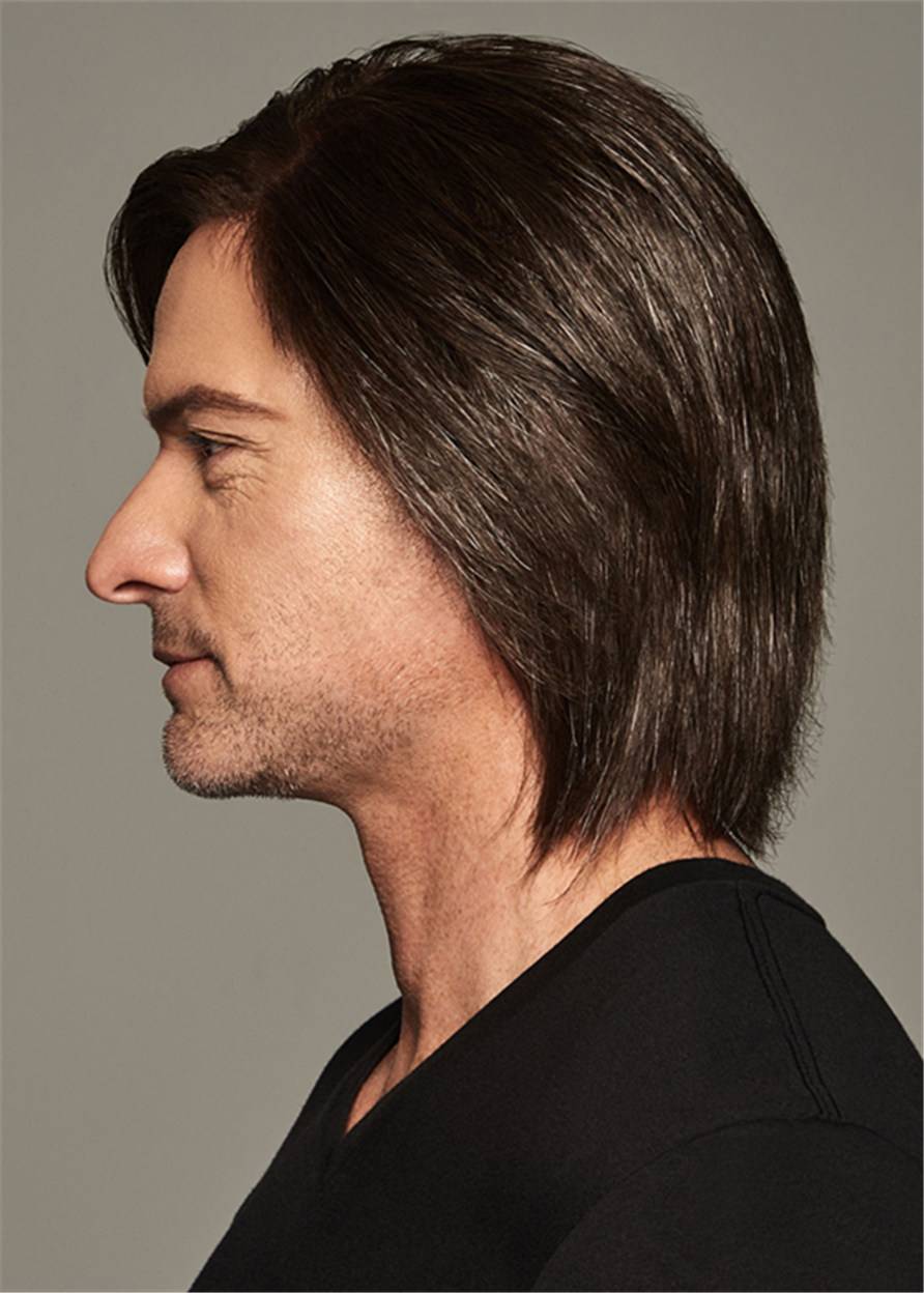 Medium Straight Human Hair Men's Wig