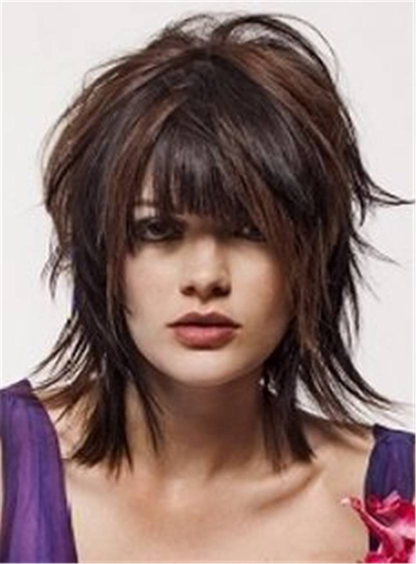 Attractive Straight Layered Haircut Synthetic Hairstyle With Bangs Capless Wigs 12 Inches