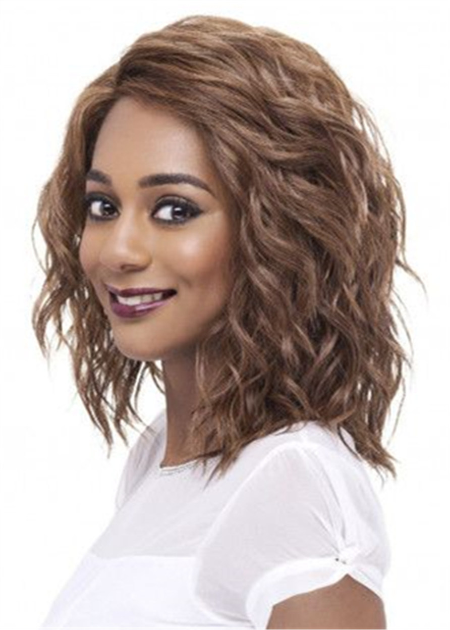One Side Part Medium Bob Synthetic Kinky Curly Hair Wig For Round Face