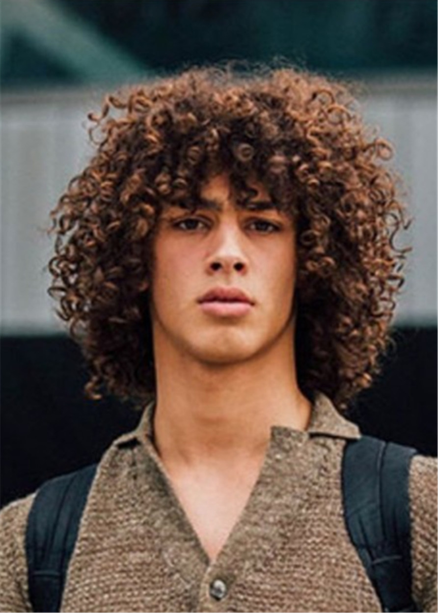 Men's Curly Synthetic Capless Hair Wig With Bangs 16 Inches