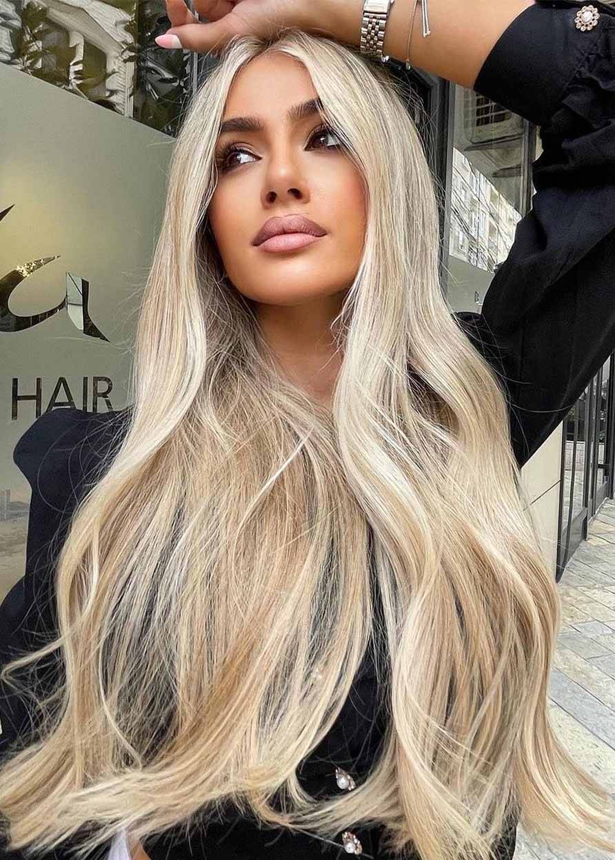 Women's Long Length Light Color Layered Wavy Synthetic Hair Capless Wigs 28Inch