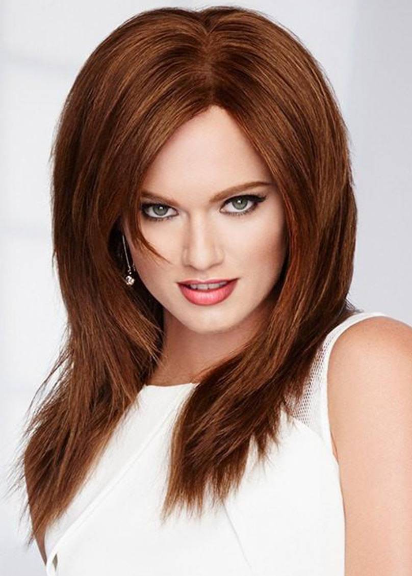 Medium Hairstyle Women's Natural Straight Synthetic Hair Capless Wigs 18Inch