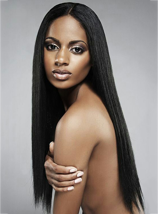 African American Silky Long Straight Synthetic Lace Front Wigs 22 Inches