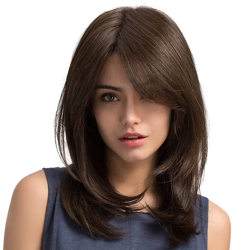 Long Natural Straight Side Fringe Capless Synthetic Wigs 20 Inches