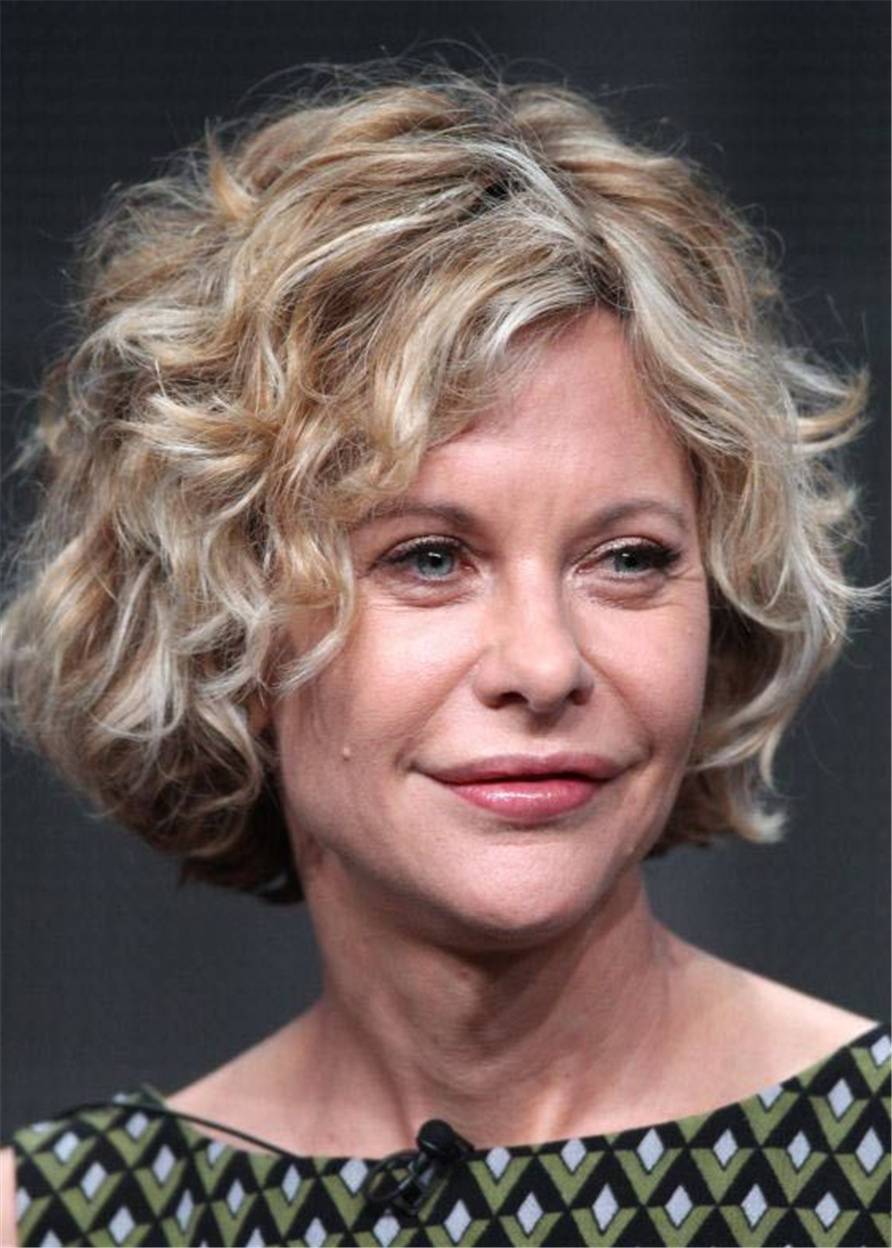 Meg Ryan Hair Cut Short Human Hair Wavy Capless Wig