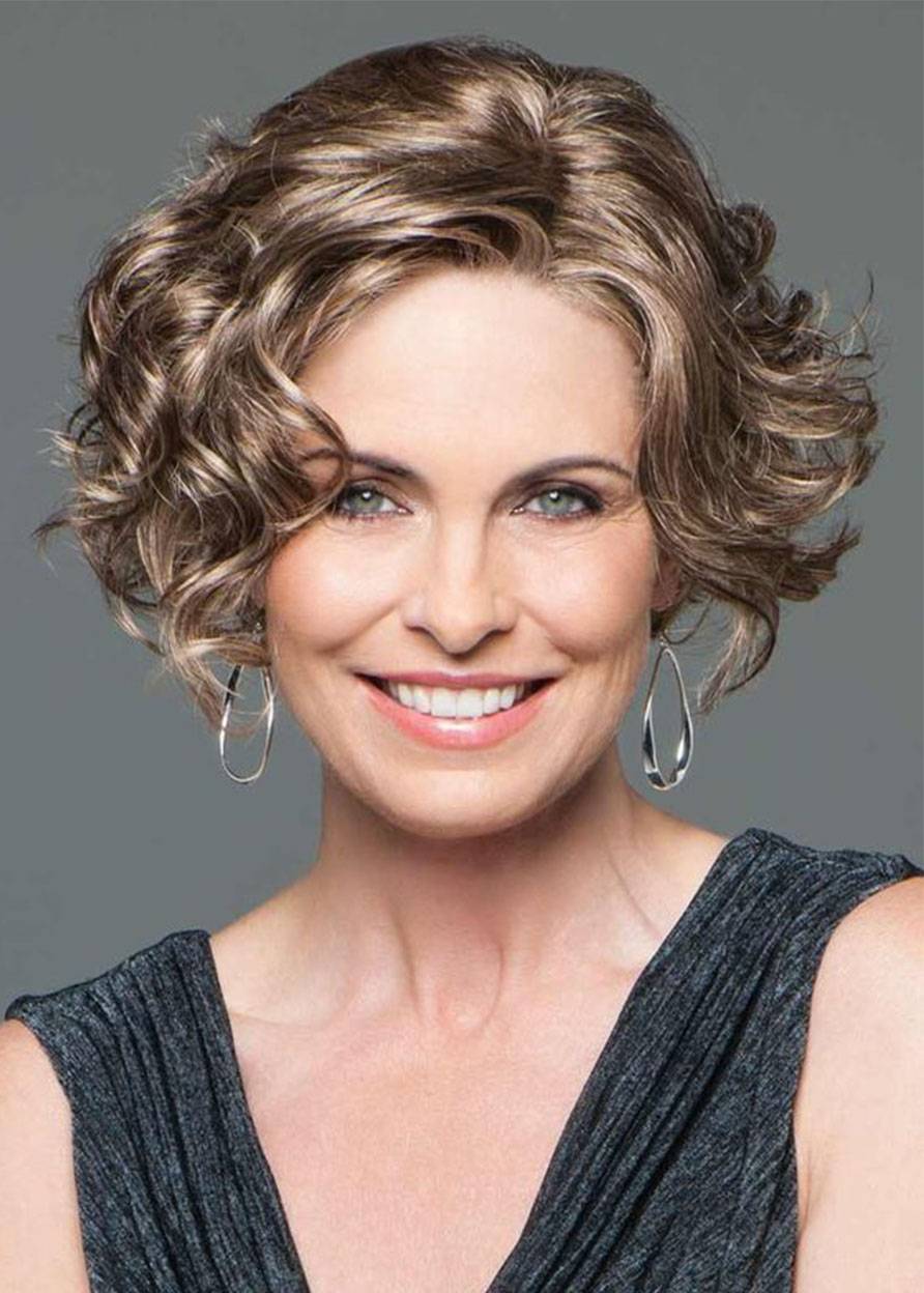 Women's Face Framing Side Part Short Curly Hairstyles Synthetic Hair Wigs Rose Capless Wigs 14Inch