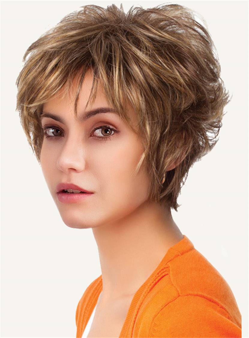 Short Straight Choppy Cut Capless Synthetic Women Wigs