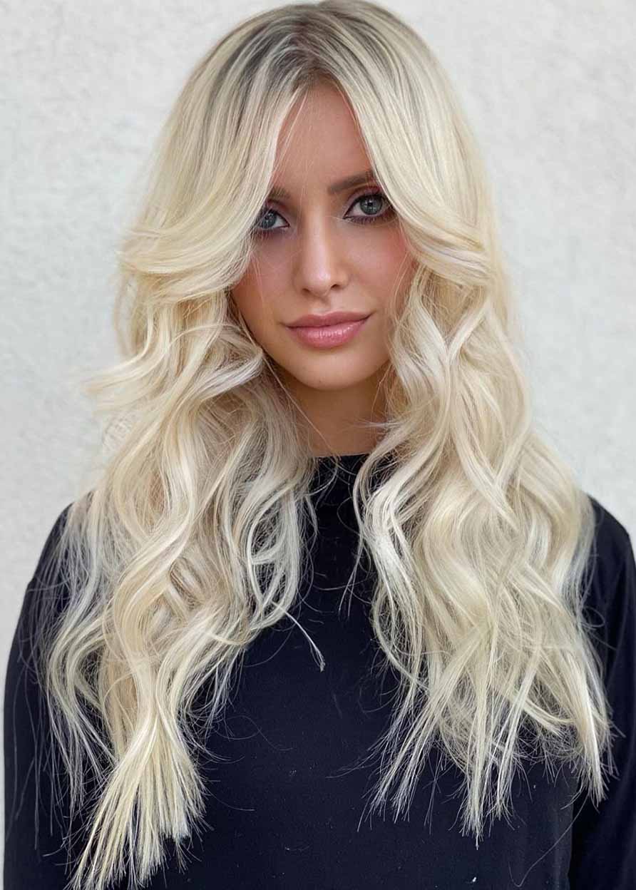 Women's Luxury Warm Light Blonde Balayage Hairstyle Wavy Synthetic Hair Capless Wigs 24Inch