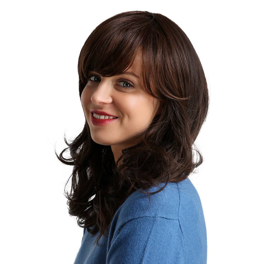 Long Wavy Synthetic Hair With Bangs Women Wig 130% Density