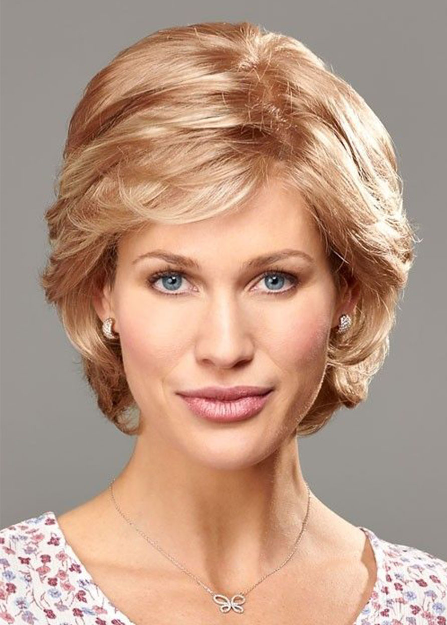 Natural Looking Women's Side Part Short Bob Hairstyles Wavy Human Hair Wigs Lace Front Wig 12Inch
