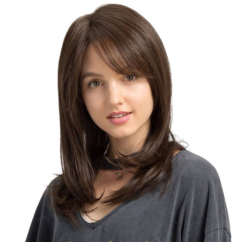 Side Fringe Long Natural Straight Synthetic Capless Women Wigs