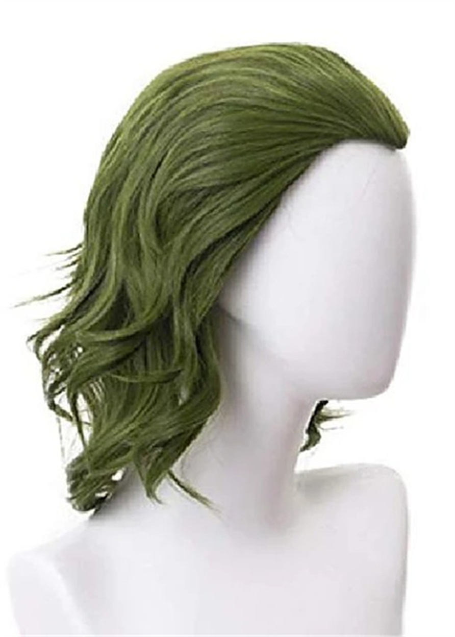Joker Hairstyle Cosplay Wig Green Color Wavy Synthetic Hair Capless Wigs 12Inch