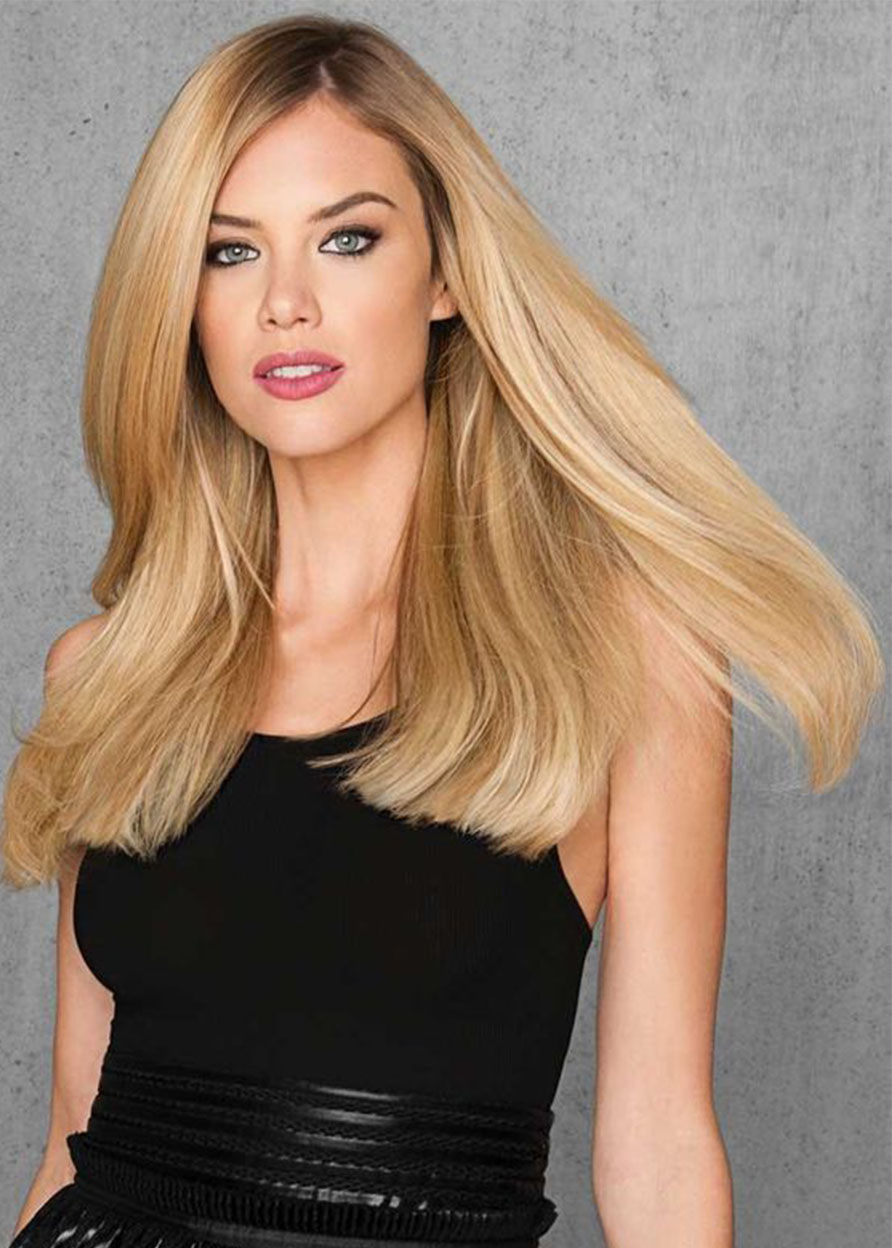 Natural Looking Blonde Color Women's Sexy Straight Human Hair Wigs Long Length Lace Front Cap Wigs 22Inch