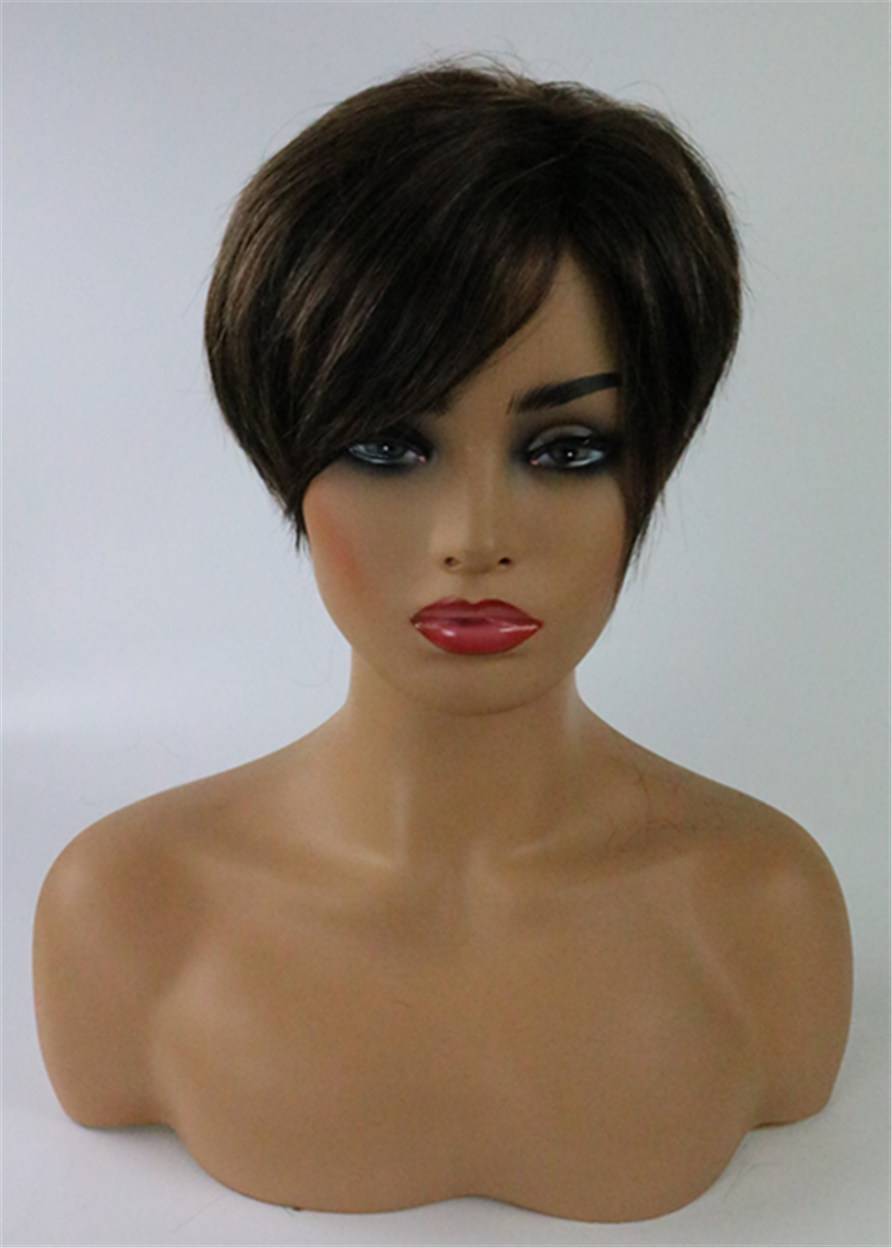 Layered Hairstyle Human Hair Short Capless African American Wigs 6 Inches