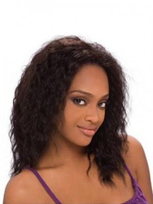 New African American Curly 100% Brown Remy Human Hair Best Lace Wig 16 Inches