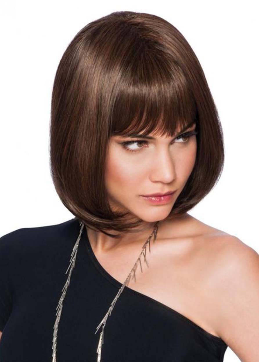 Women's Short Bob Bangs Hairstyles Straight Bob Synthetic Hair Capless Wigs 10Inch