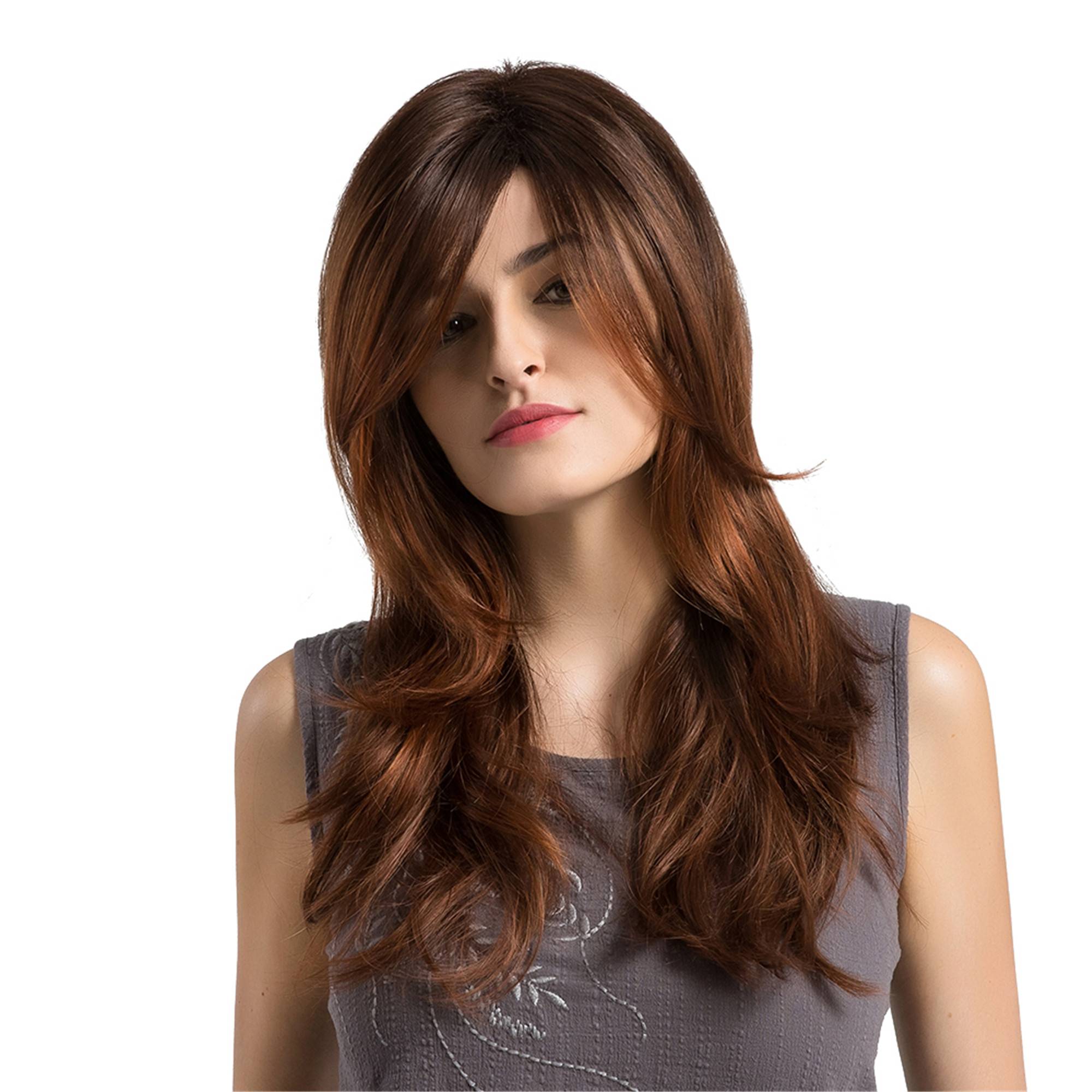 Dark Root Brown Natural Wave Synthetic Women Capless Wigs