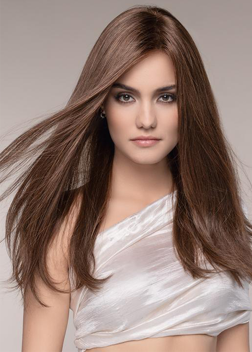 Women's Long Length Slik Straight Human Hair Capless Wigs 24Inch