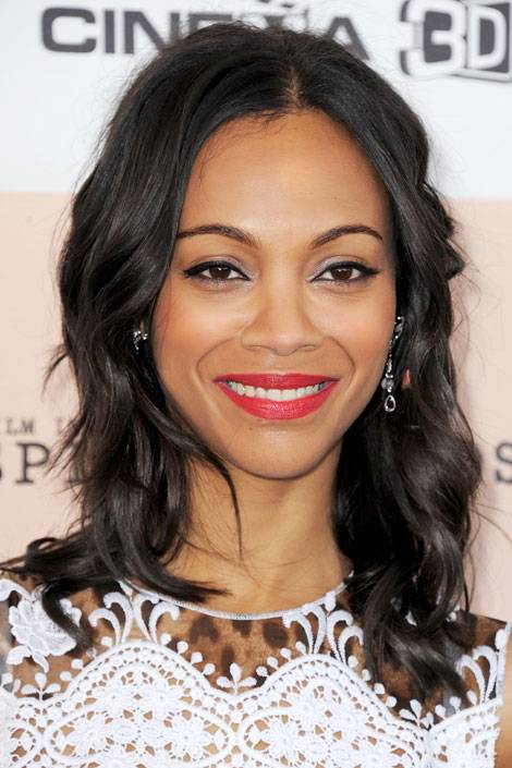 Zoe Saldana Hairstyle Medium Wavy 14 Inches 100% Black Human Remy Hair Lace Wigs