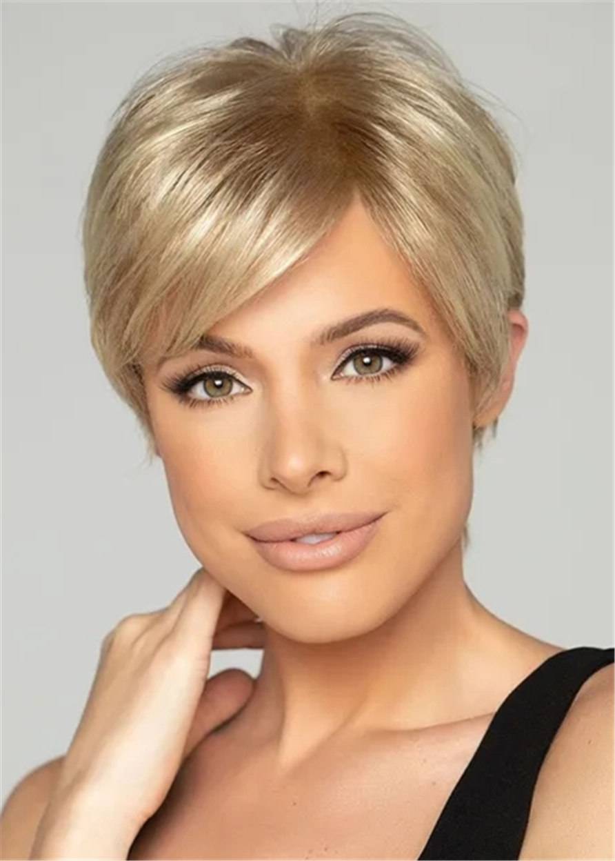 Feminine Layers Haircut Natural Straight Human Hair Capless Wigs 8 Inch