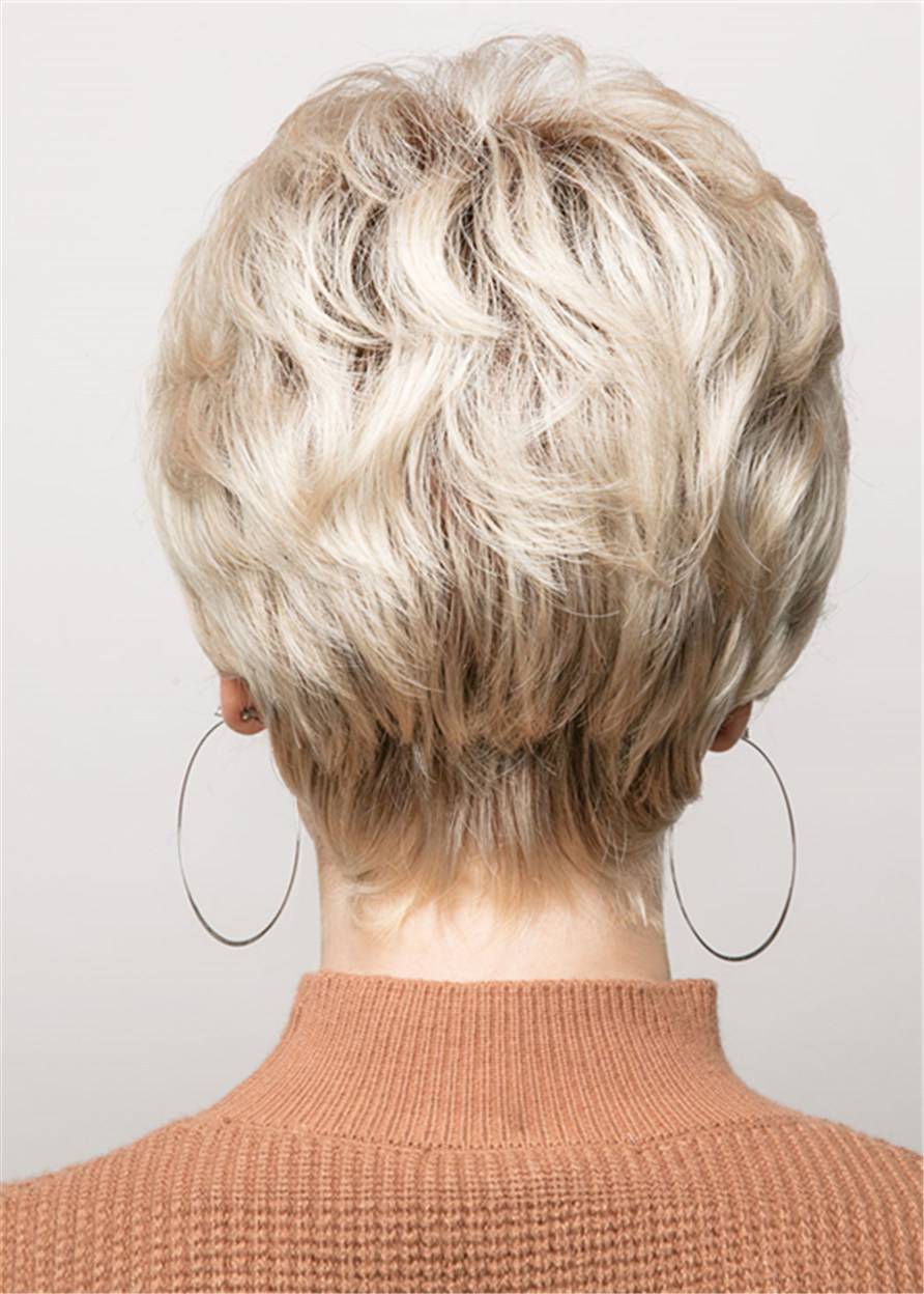 Pixie Cut Side Parted Feathered Sraight Synthetic Hair Capless Wigs 8 Inch