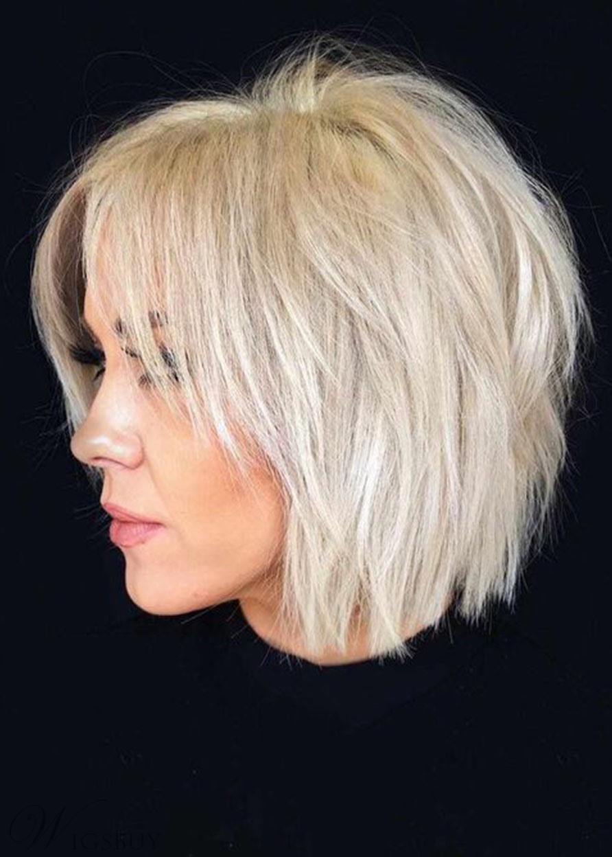 Short Choppy Pixie Cut Hairstyles Women's Blonde Color Straight Human Hair Capless Wigs 10Inch