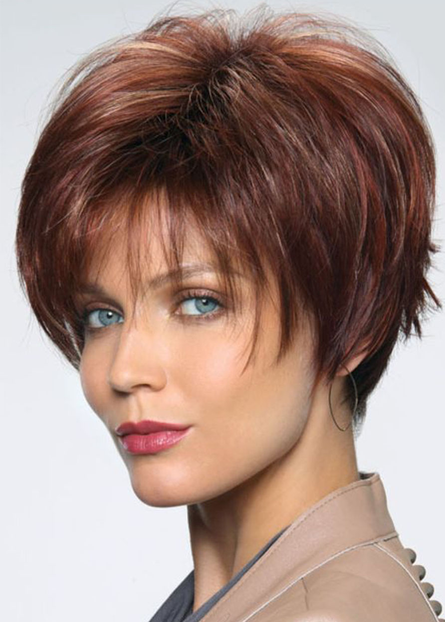 Women's Short Shaggy Hairstyle Natural Straight Human Hair Lace Front Wigs 8Inch