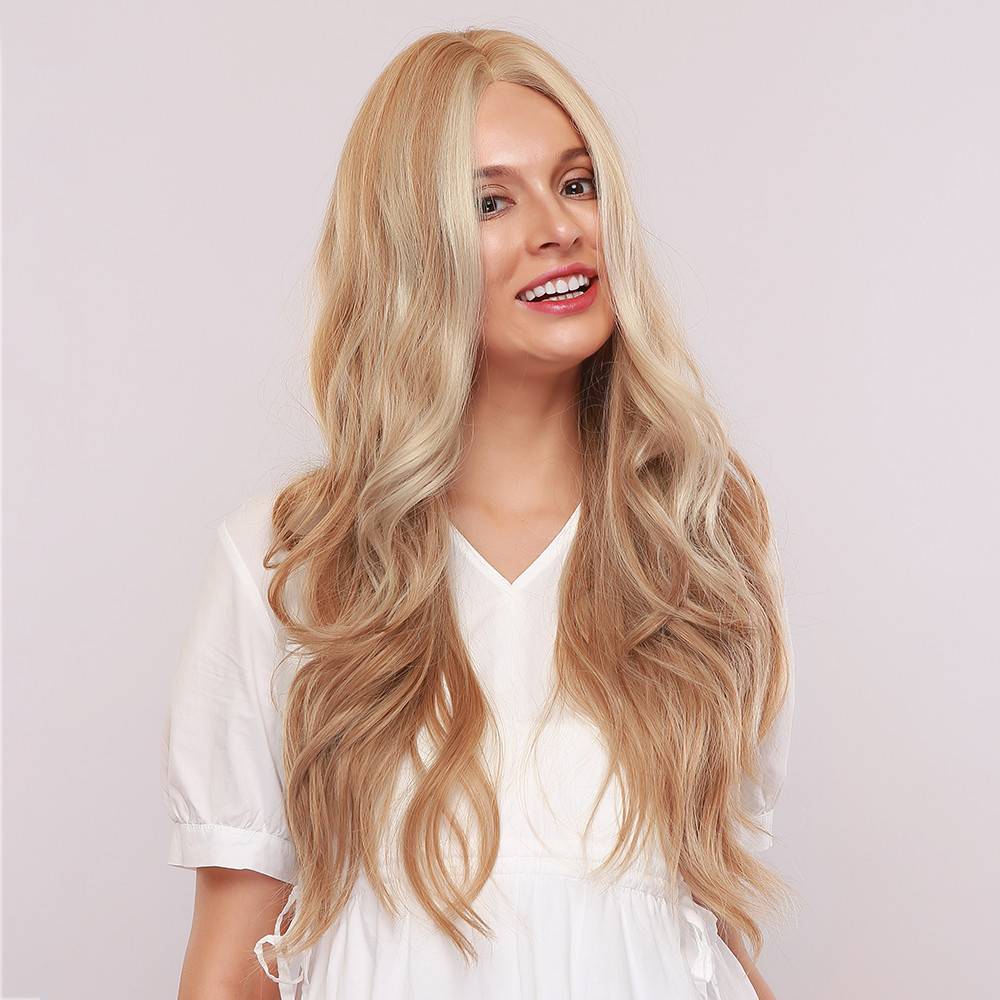 Natural Looking Women's Body Wave Blonde Color Synthetic Hair Capless Wigs 130% Density 30Inches