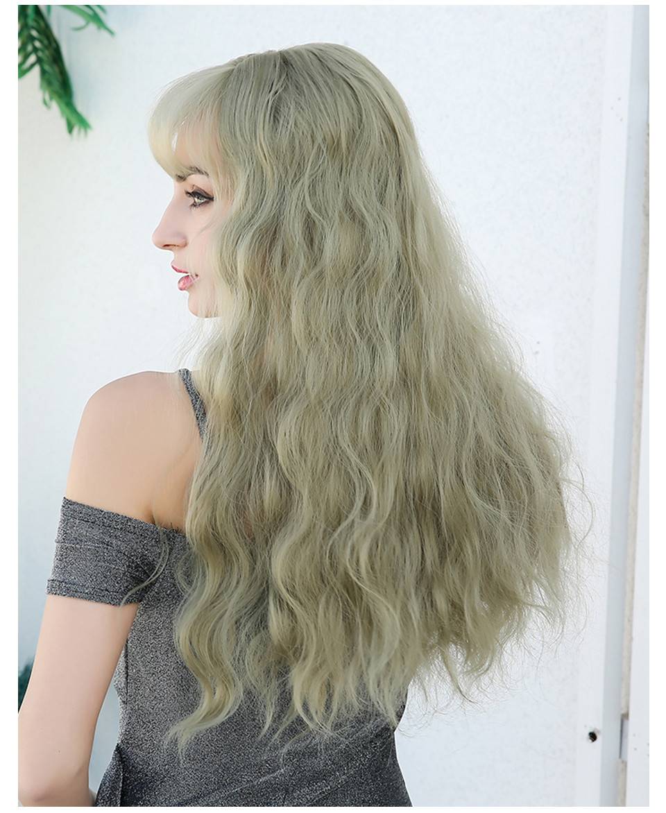 Long Wavy Synthetic Hair With Bangs Light Color Women Wig 26 Inches