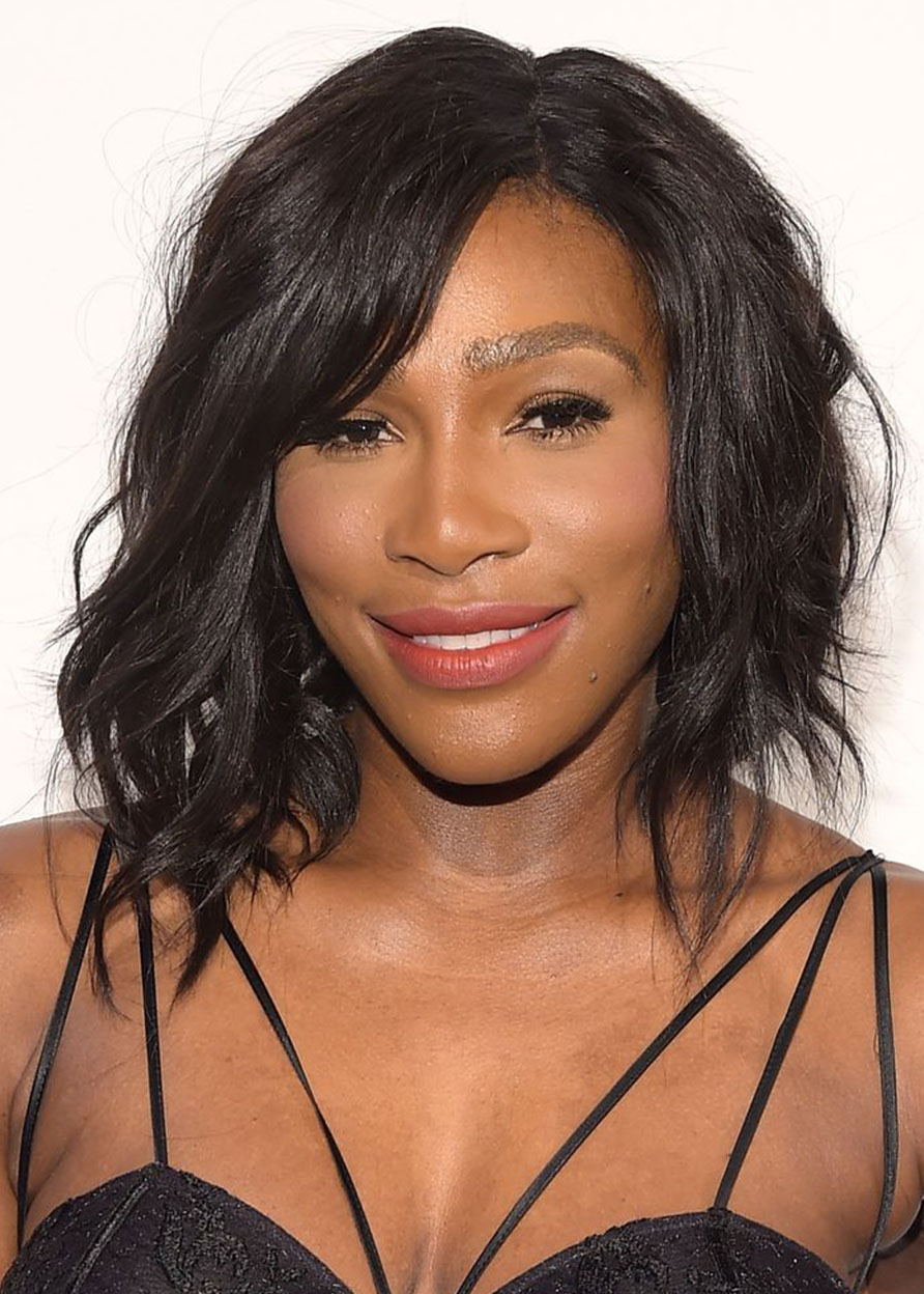 Serena Williams Side Part Layered Hairstyles Women Wavy Human Hair Lace Front Cap Wigs 16Inch