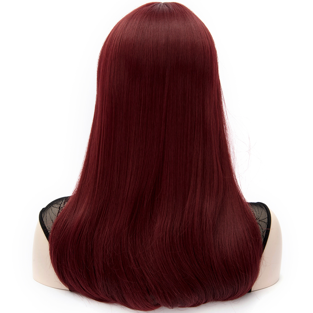 Elegant Long Natural Straight Burgundy Cosplay Wig 24 Inches