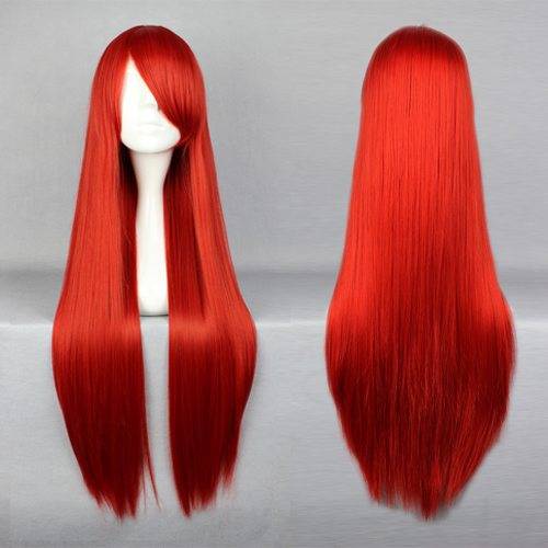 Musujime Awaki Hairstyle Long Straight Red Cosplay Wig 30 Inches