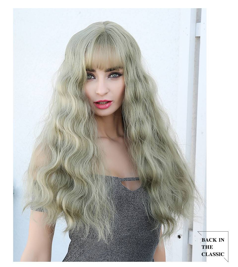 Long Wavy Synthetic Hair With Bangs Light Color Women Wig 26 Inches