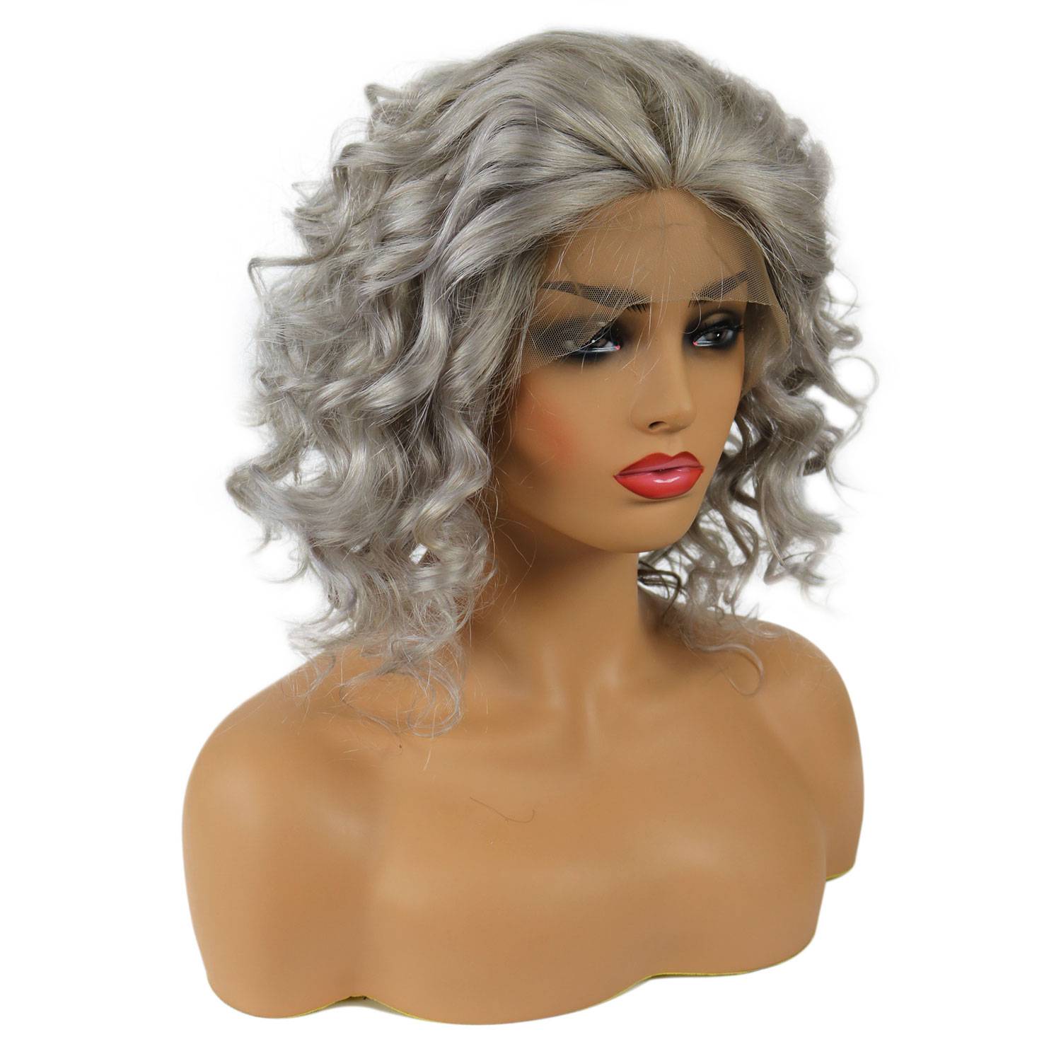 Medium Salt And Pepper Hair Curly Human Hair Lace Front Women Wigs for Older Women