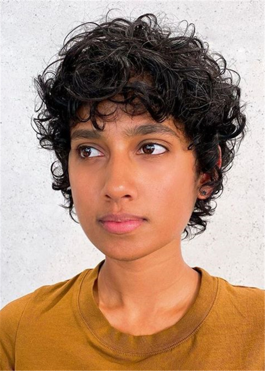 Curly Pixie Cut Human Kinky Curly Hair Capless Wigs for African American Women