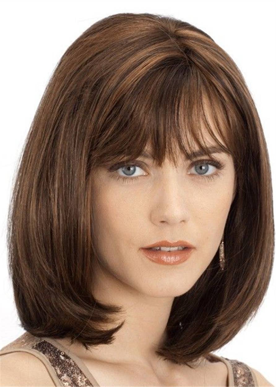 Medium Bob Natural Straight Synthetic Hair With Bang Lace Front Wig