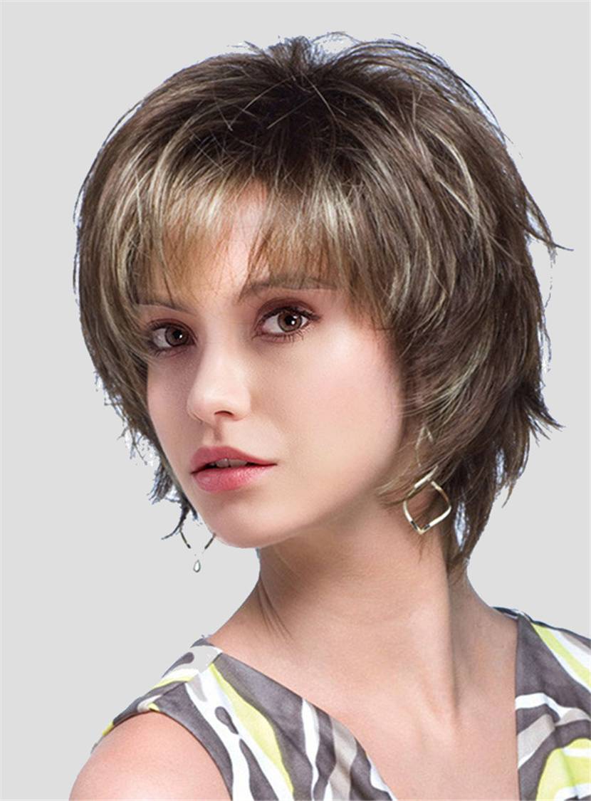 Short Straight Layered Cut Air Bang Synhetic Capless Wigs