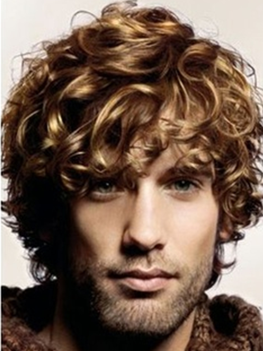 Cool Short Curly Ash Brown Full Lace Wig 100% Human Hair 8 Inches for Men's wig
